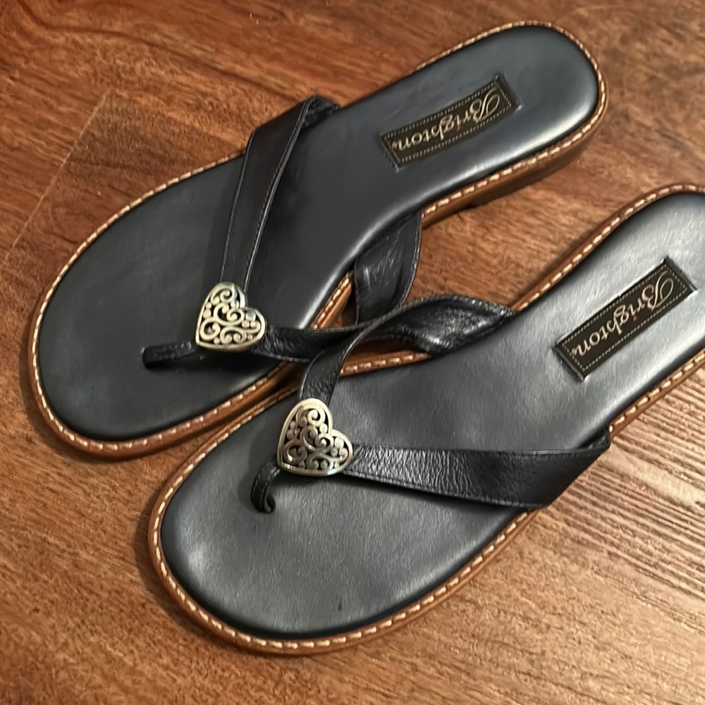 Brighton Black Leather Flip Flop Sandals